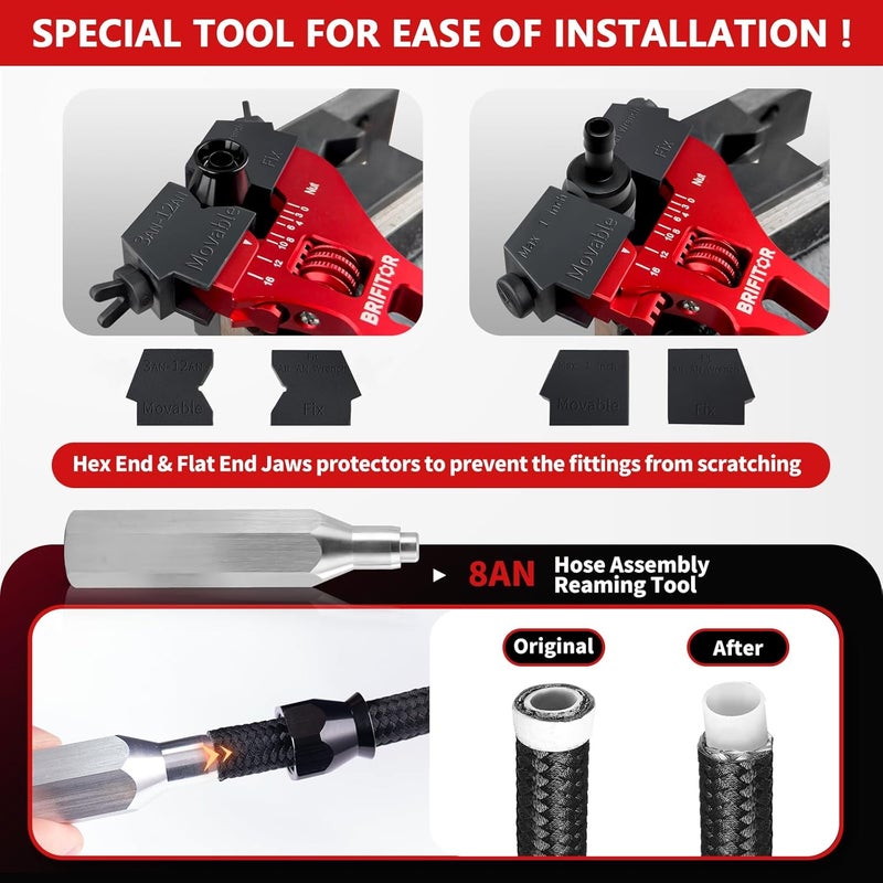 BRIFITOR 8AN PTFE Hose End Fittings Kit 0/45/90/180 Degree PTFE Fittings with Flare Anti-Leak AN8 Male Adapters,AN Wrench Protectors & Hose Assembly Tool For E85 Fuel Line,Black - Image 5